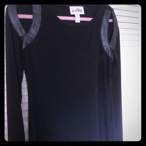 long sleeve jersey top with cut outs leather trim